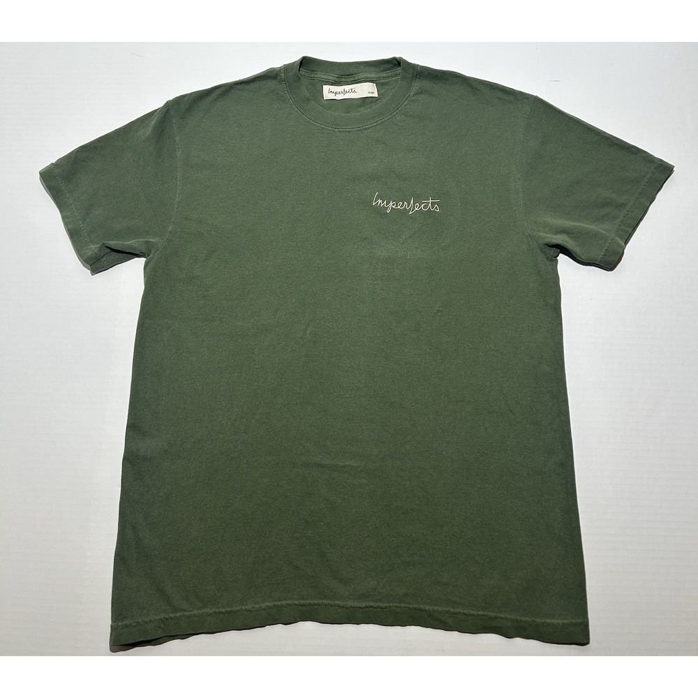 Imperfects Men's Size Large T-shirt Casual Short Sleeve Green Embroidered EUC